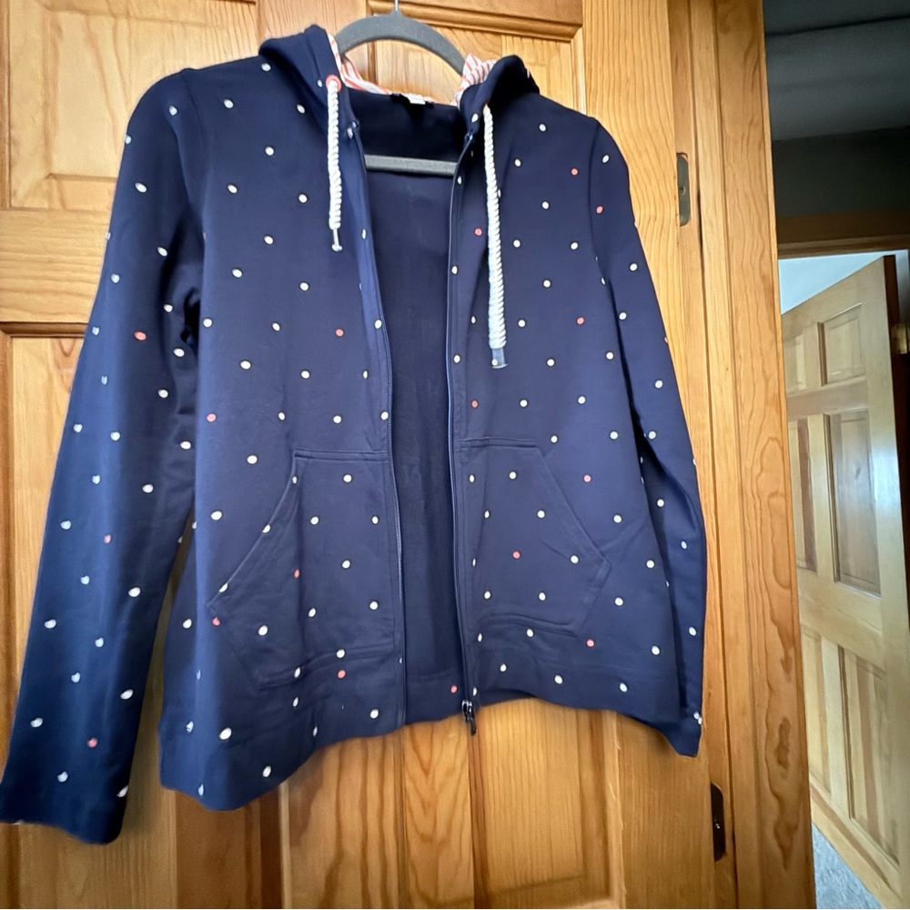 Talbots Petites SP Zip-Up Hoodie – Navy with Polka Dots – Cotton Blend